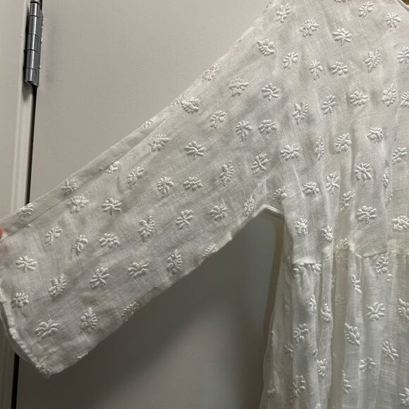 MANSUR GAVRIEL Floral Embroidered Linen Blend Dress In White Size 38 - Picture 5 of 10
